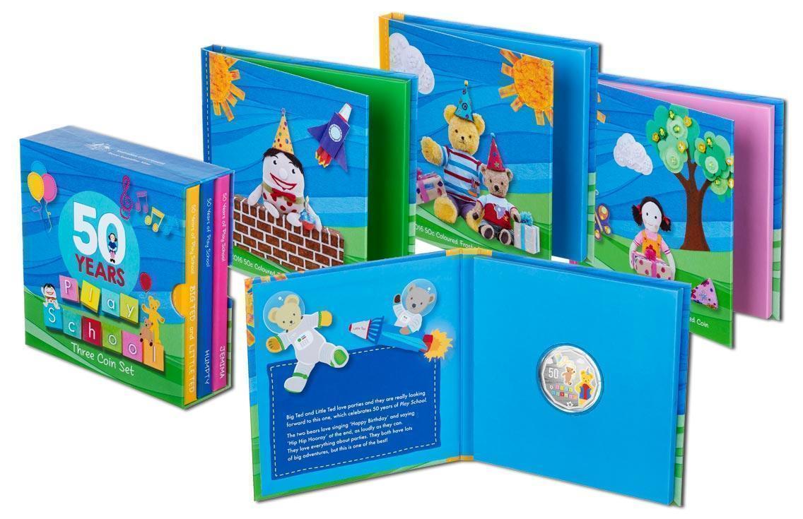 2016 50c Play School 50 Years Three Coin Set 50th Anniversary Colour Frosted Uncirculated Trio