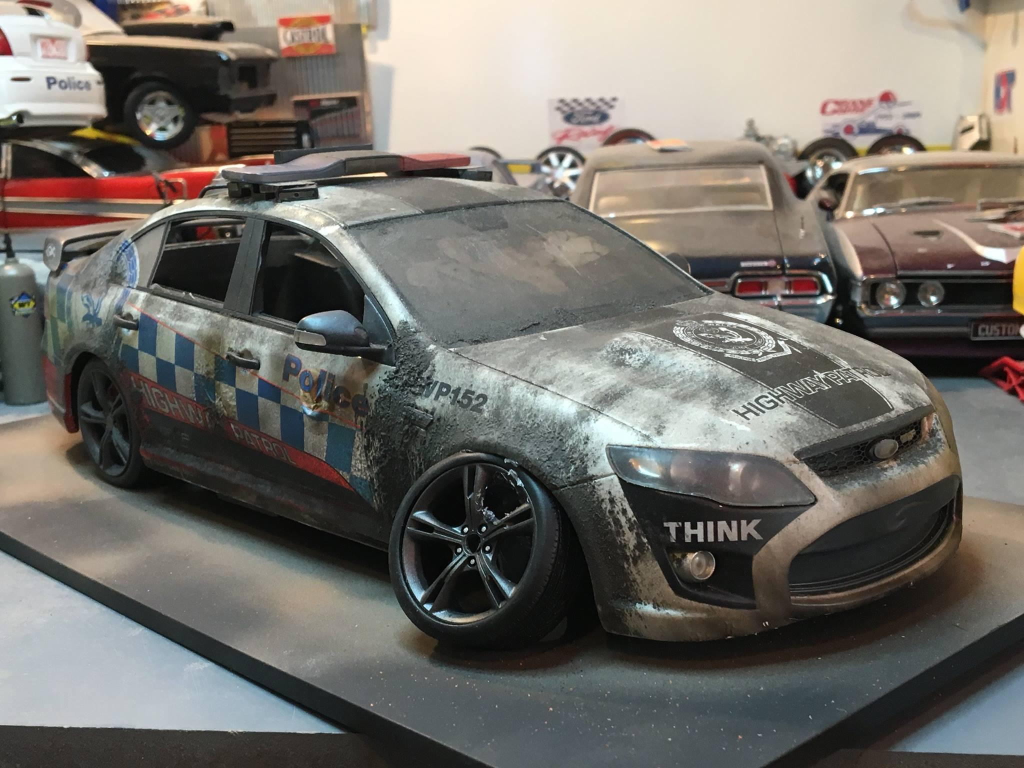 *CUSTOMISED* One Off Custom Model Barn Find Burnt and Blistered - Ford FPV GT-F NSW Police Highway Patrol Resin 1:18 Scale Model Car