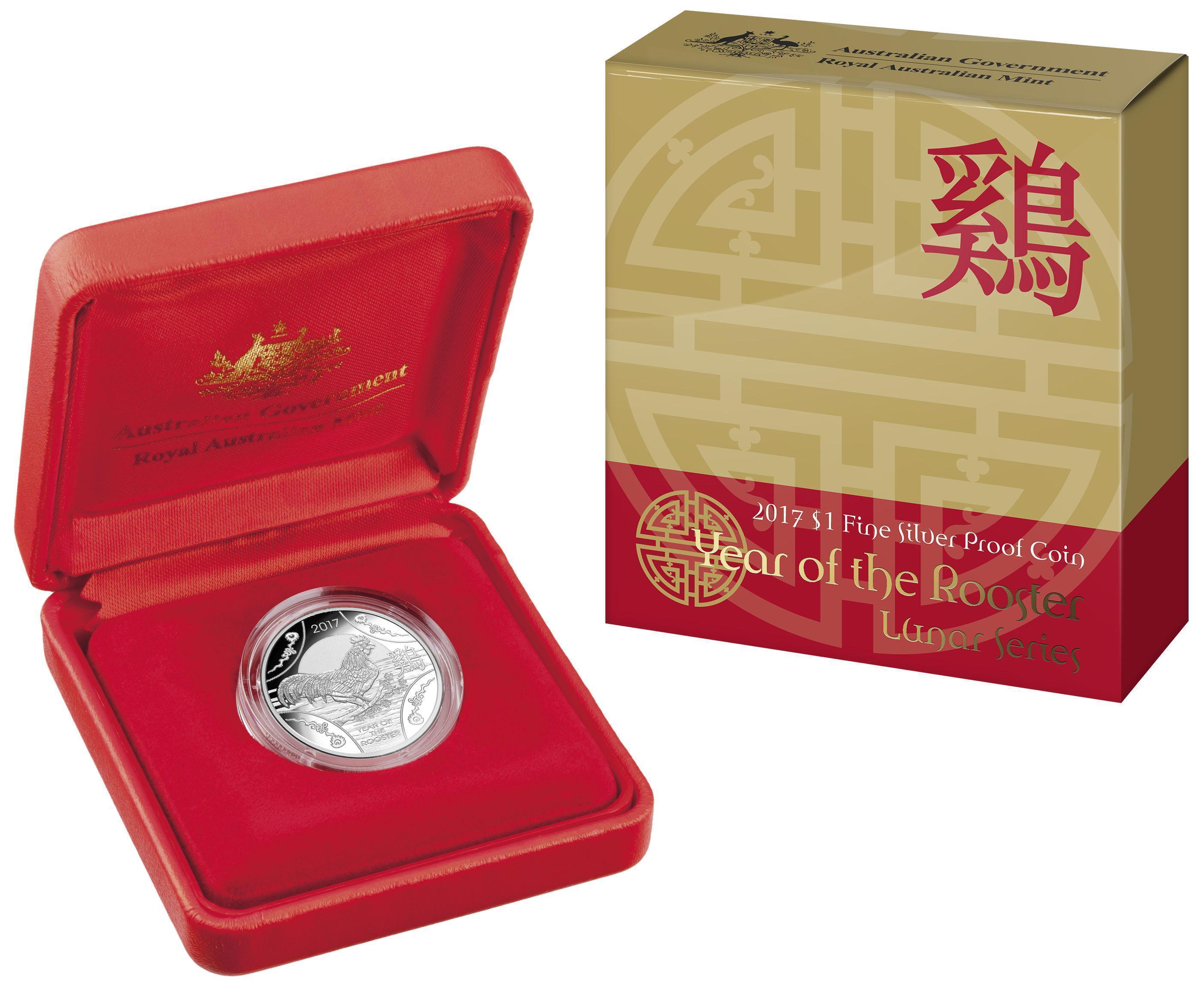2017 $1 Fine Silver Proof Coin Year of the Rooster Lunar Series Royal Australian Mint RAM