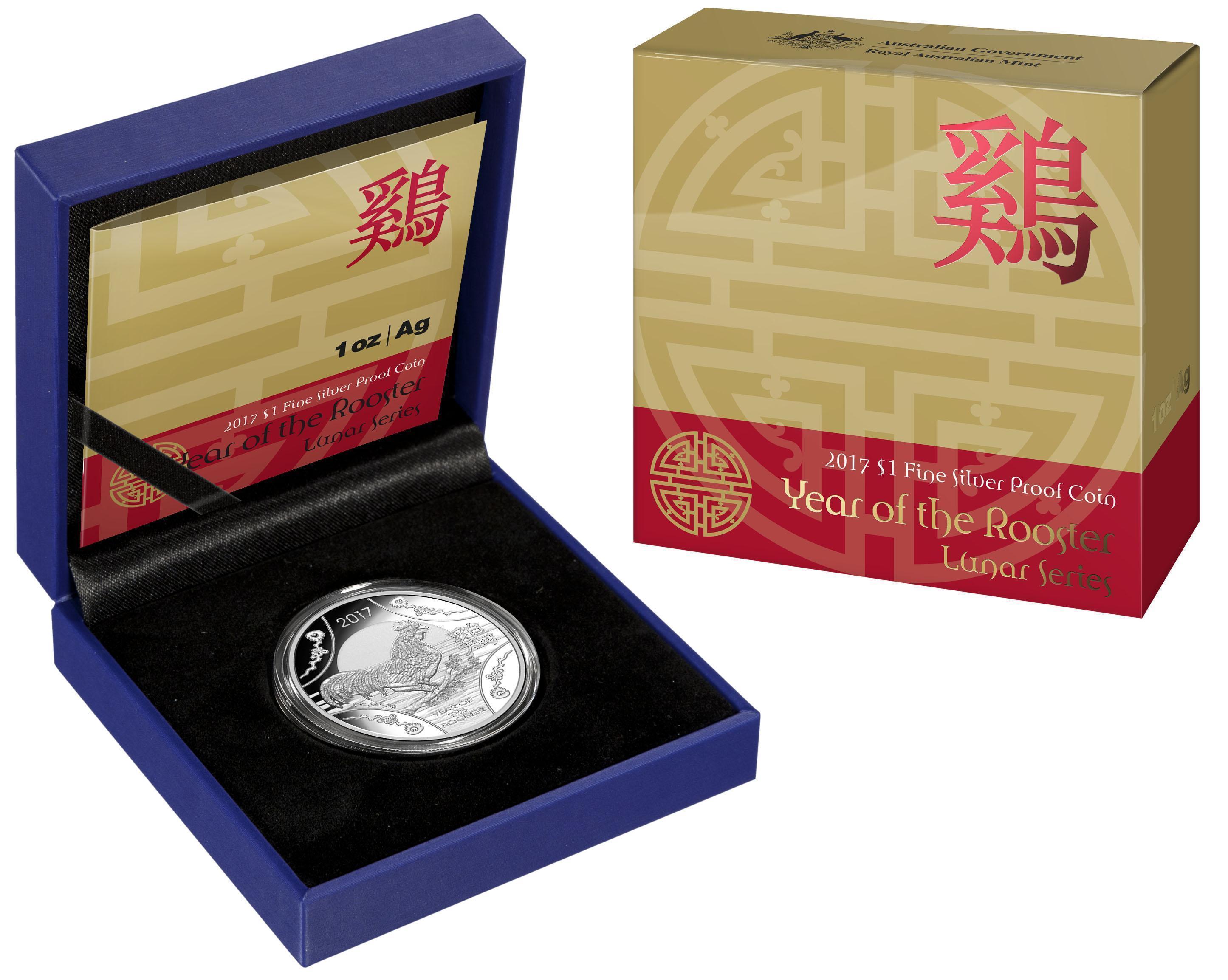 2017 $1 1oz Fine Silver Proof Uncirculated Coin Year of the Rooster Lunar Series