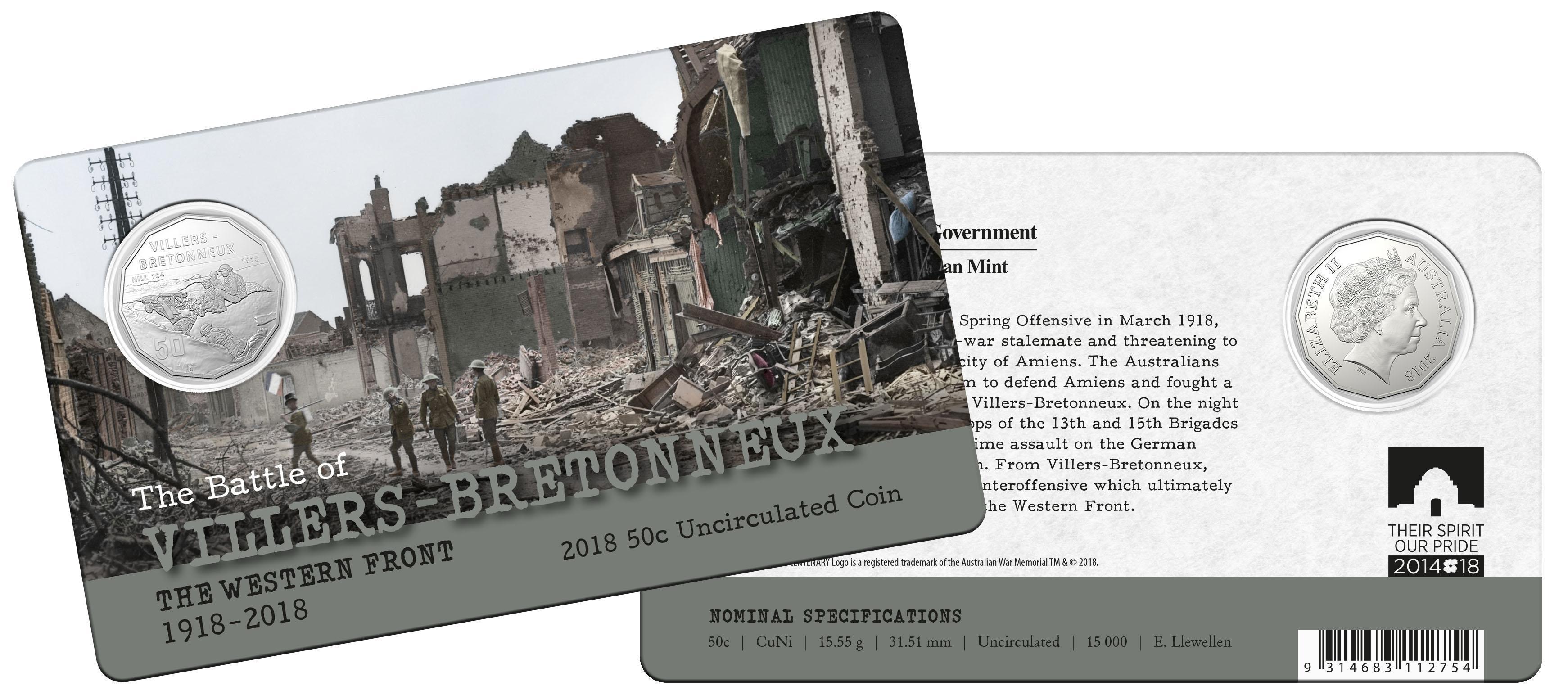 2018 50c Uncirculated Villlers-Bretonneux Coin