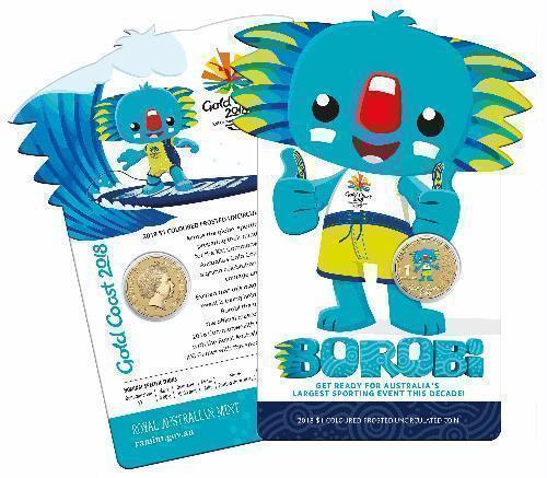 2018 Borobi XXI Commonwealth Games Gold Coast 2018 $1 Coloured Frosted Uncirculated Coin Royal Australian Mint RAM