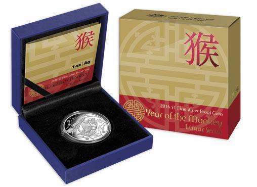2016 $1 1oz Fine Silver Proof Coin Lunar Series Year of the Monkey Lunar Coin Royal Australian Mint RAM