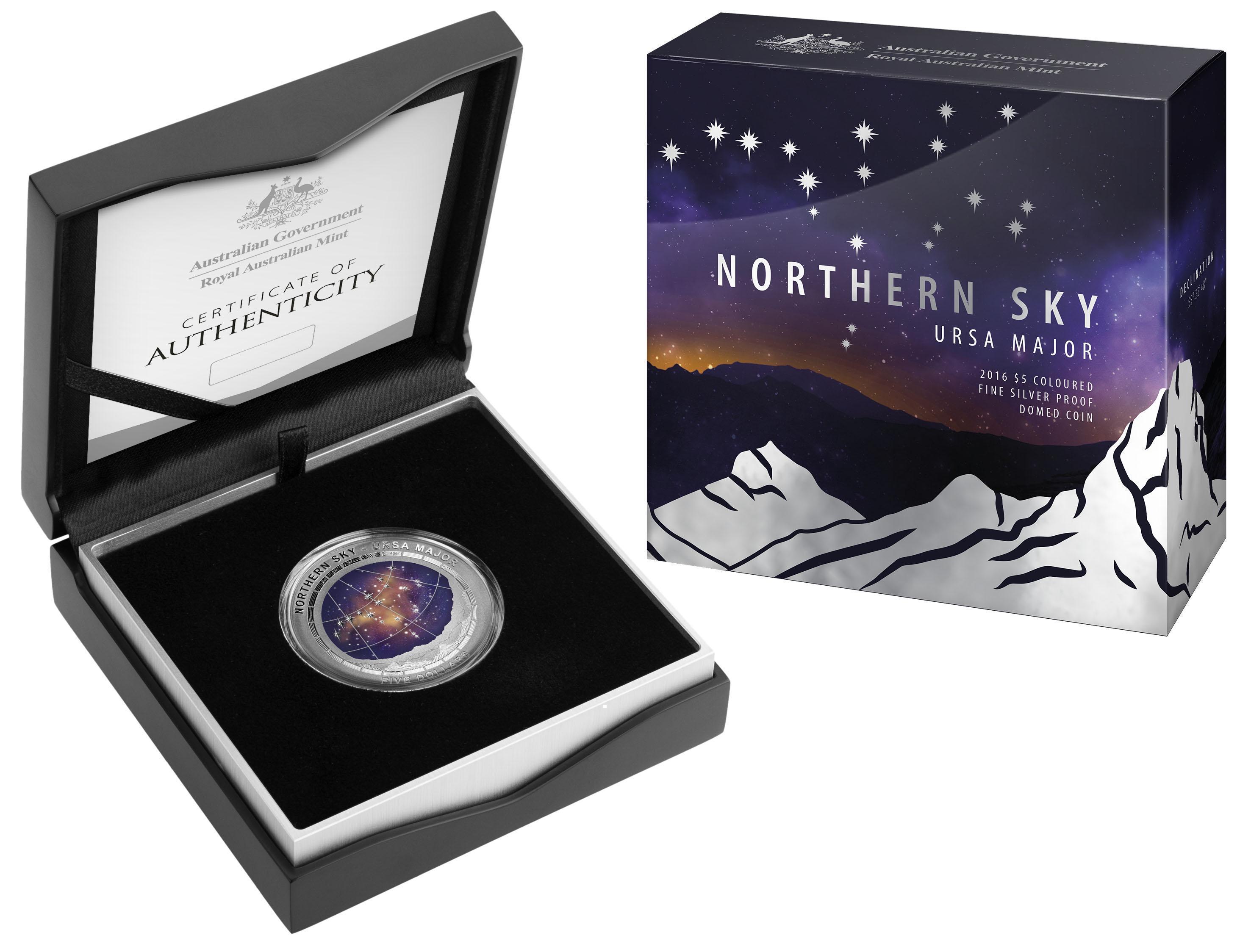 2016 $5 Northern Skies URSA MAJOR Colour Printed Silver Proof Domed Coin (RELEASED 4th July 2016)
