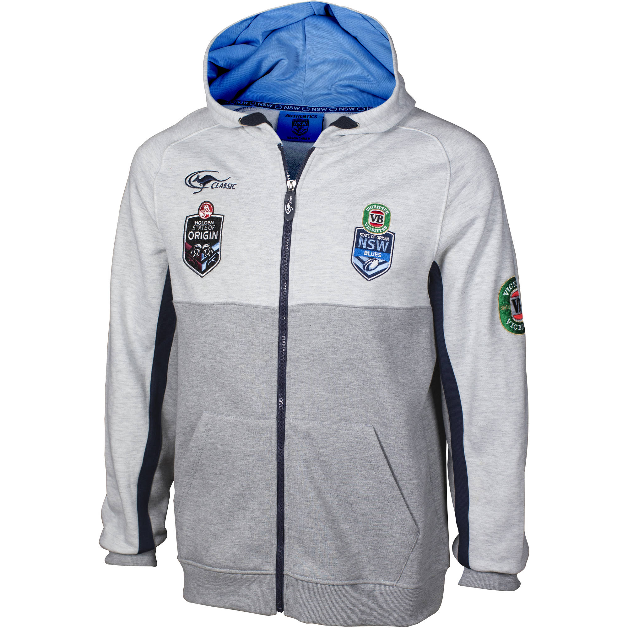 New South Wales NSW Blues State of Origin 2015 Grey Jacket Hoodie Hoody