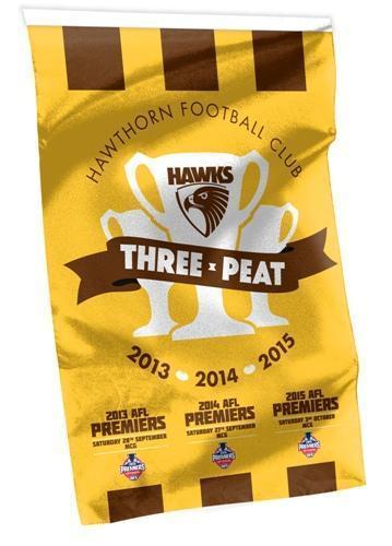 Hawthorn Hawks 2015 Three Peat AFL Premiers Wall Cape Flag
