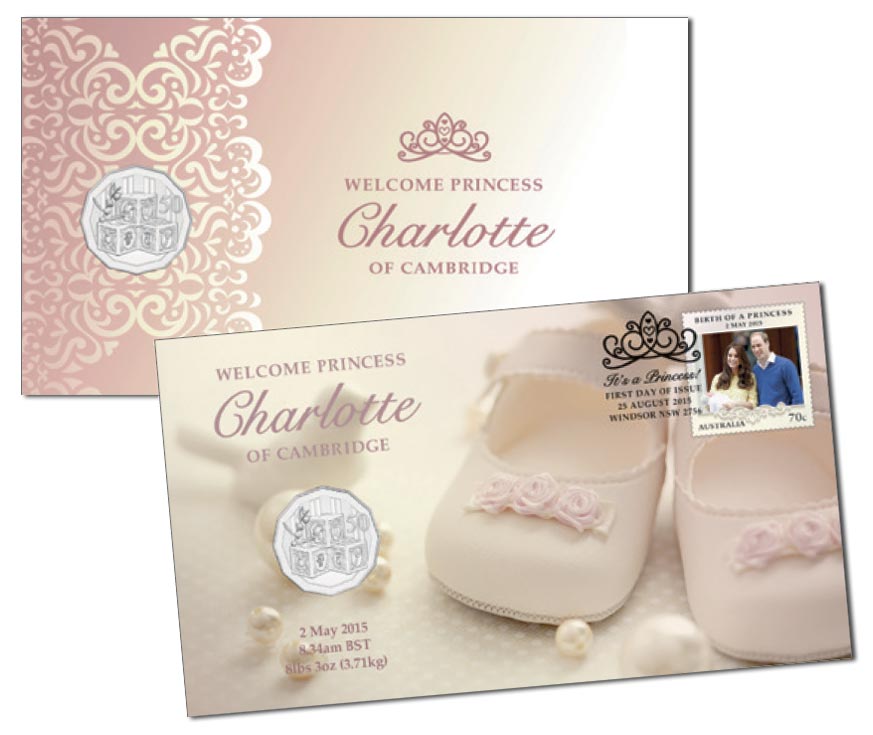 2015 50c Princess Charlotte Uncirculated Coin & Stamp Set
