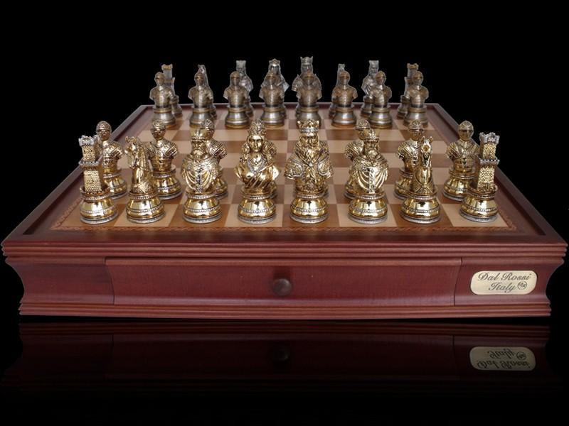 Dal Rossi Medieval Warriors Pewter Chess set with drawers complete with 20' wooden board