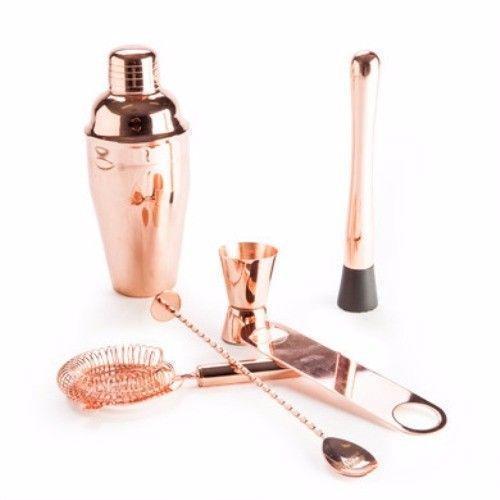 6 piece Copper Cocktail Set Shaker, Spoon, Jigger , Opener & Bar Accessories