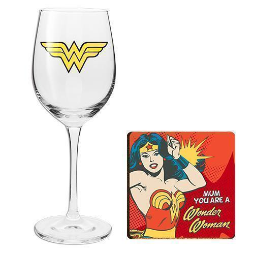 Wonder Woman DC Comics Superhero Wine Glass and Coaster Set
