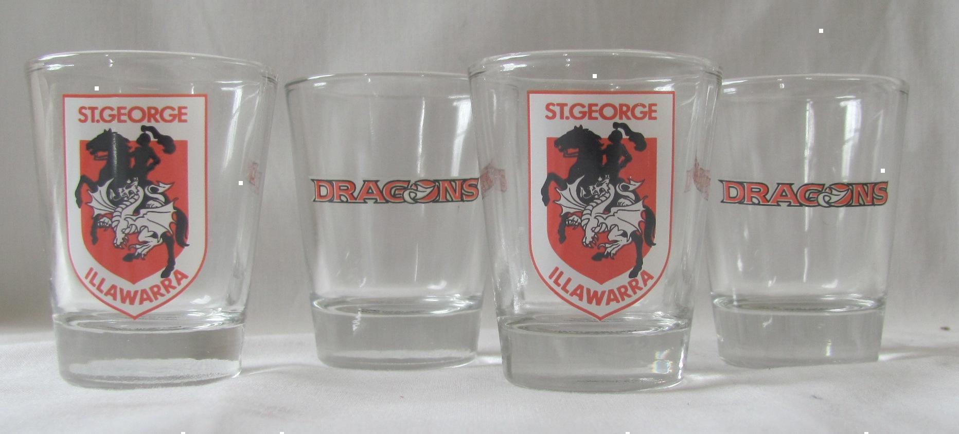 St George Illawarra Dragons NRL Set of 4 Round Team Logo Shot Glasses