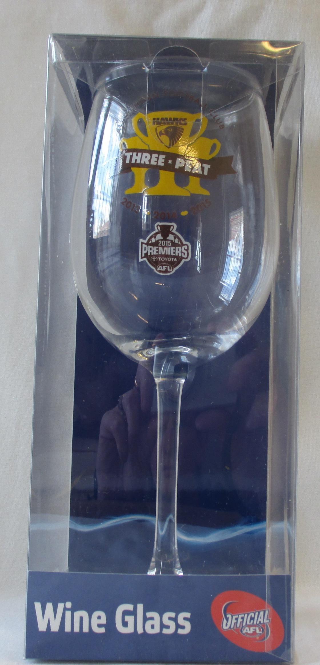 Hawthorn Hawks 2015 Three Peat AFL Premiers Wine Glass