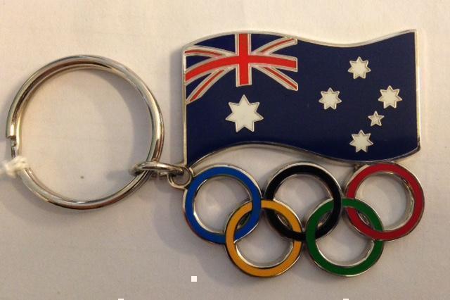 Aussie Flag Olympic Rings Keyring