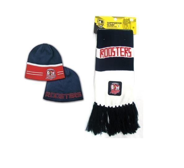 Set of 2 Sydney Roosters Reversible Beanie & Bar Scarf 