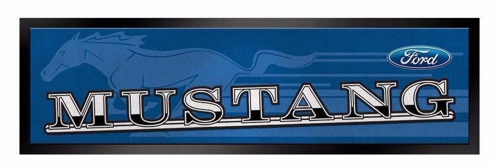 Ford Mustang Silver Image Rubber Backed Bar Runner Mat Accessory