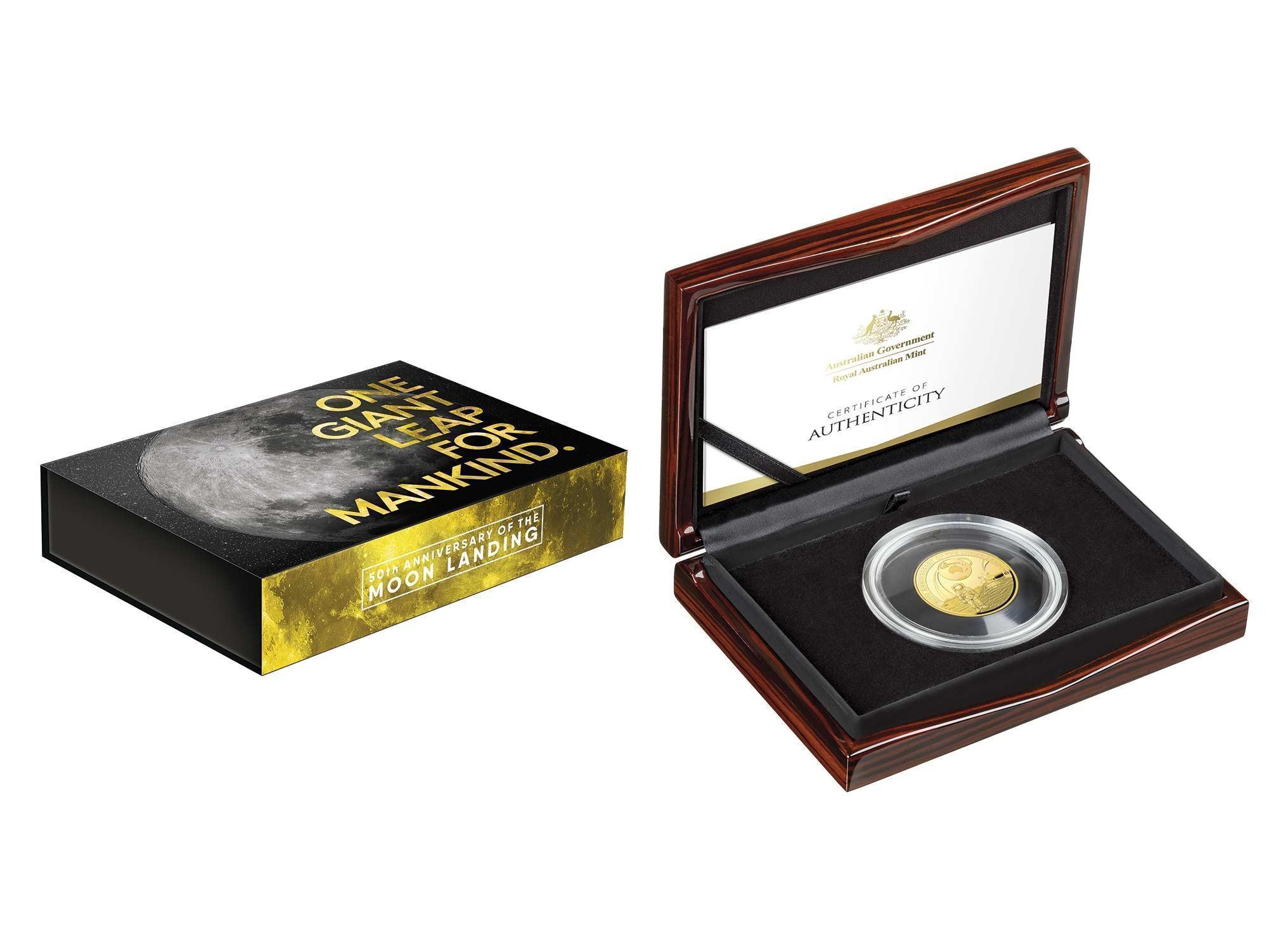 2019 $100 50th Anniversary of the Lunar Landing Gold Proof Domed Moon Coin Royal Australian Mint RAM