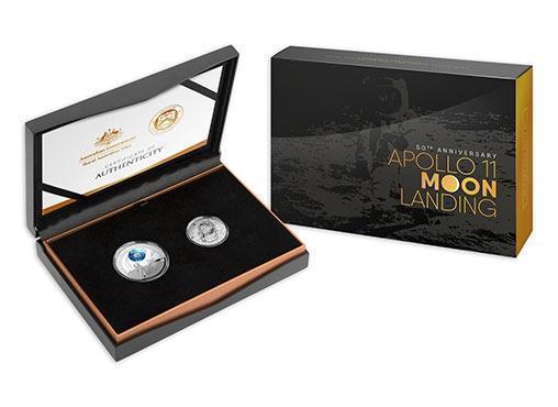 2019 $5 and Half Dollar 50th Anniversary of the Lunar Landing Two Coin Proof Set Australia/United States of America Moon Coins Royal Australian Mint RAM