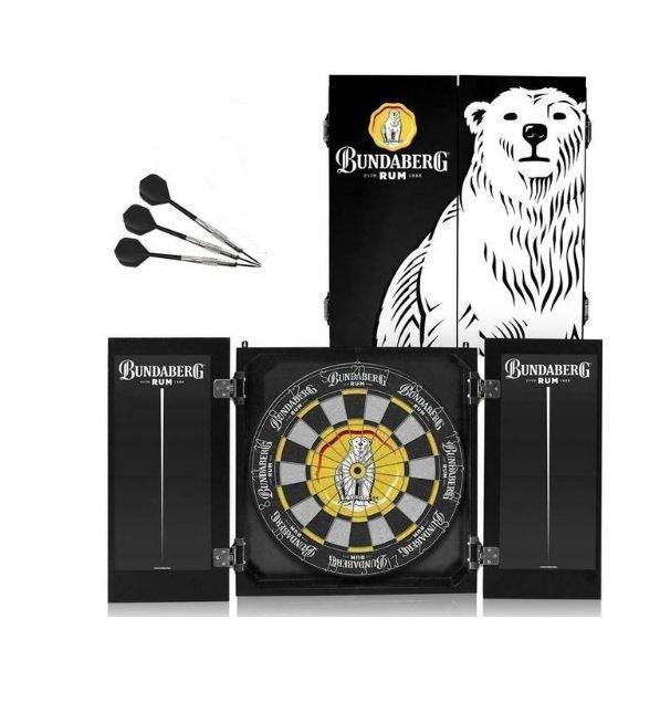 Bundaberg Dartboard Dart Board in Timber Cabinet with 3 Darts Gift Set