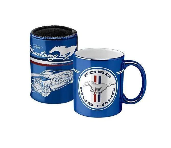 Ford Mustang Metallic 330ml Coffee Mug Cup & 375ml Can Cooler Gift Set