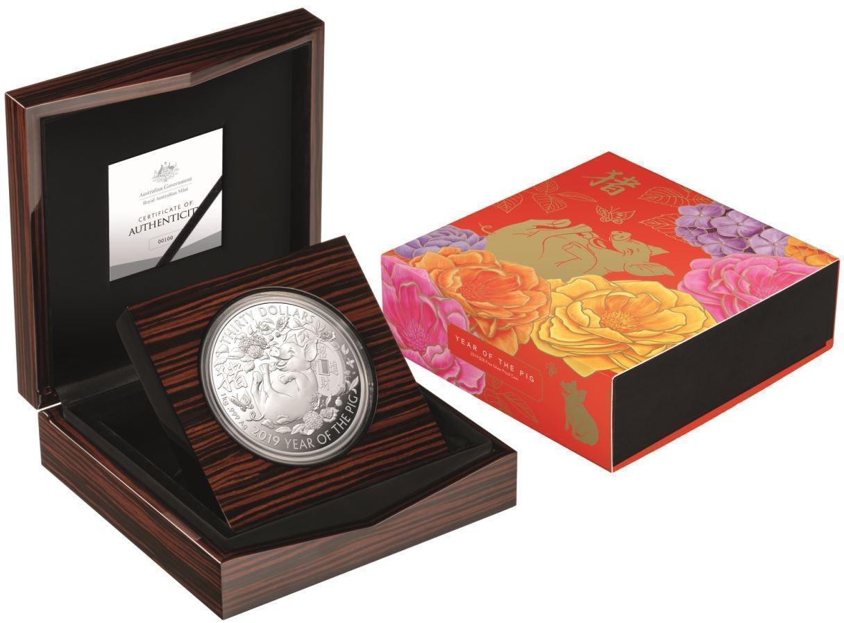2019 Year Of The Pig Lunar Series  $30 1kg Fine Silver Proof Coin