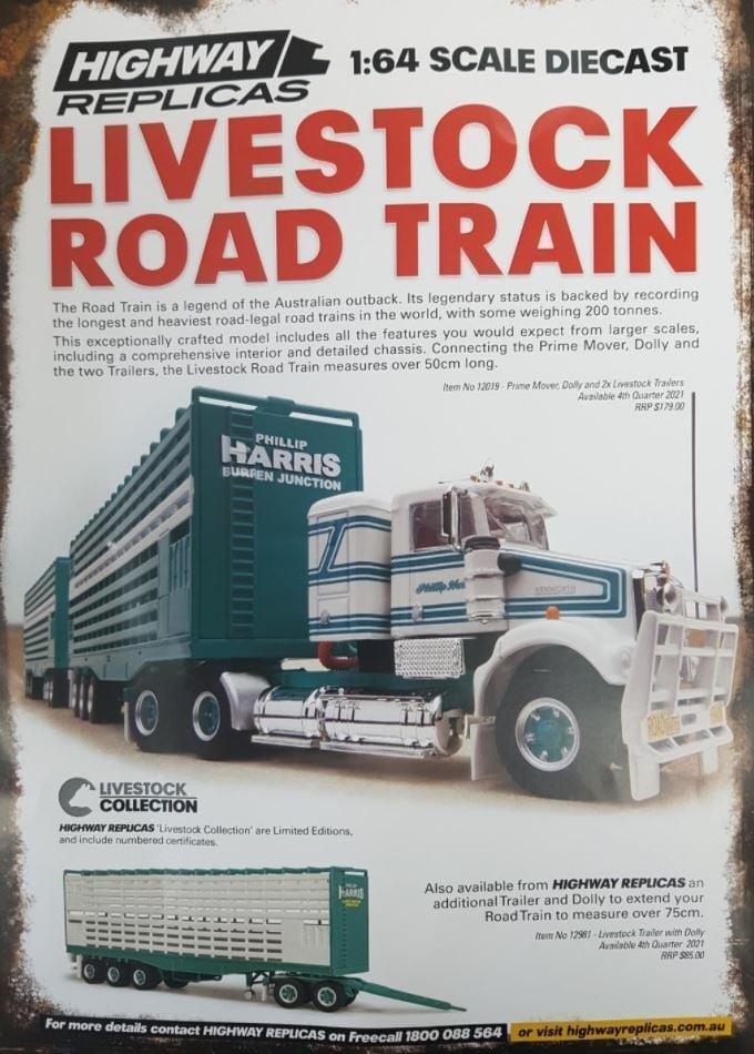 PRE ORDER - Highway Replicas Phillip Harris Burren Junction Livestock Road Train 1:64 Scale Die Cast Model Truck With Additional Trailer & Dolly (FULL PRICE -
$248.00)