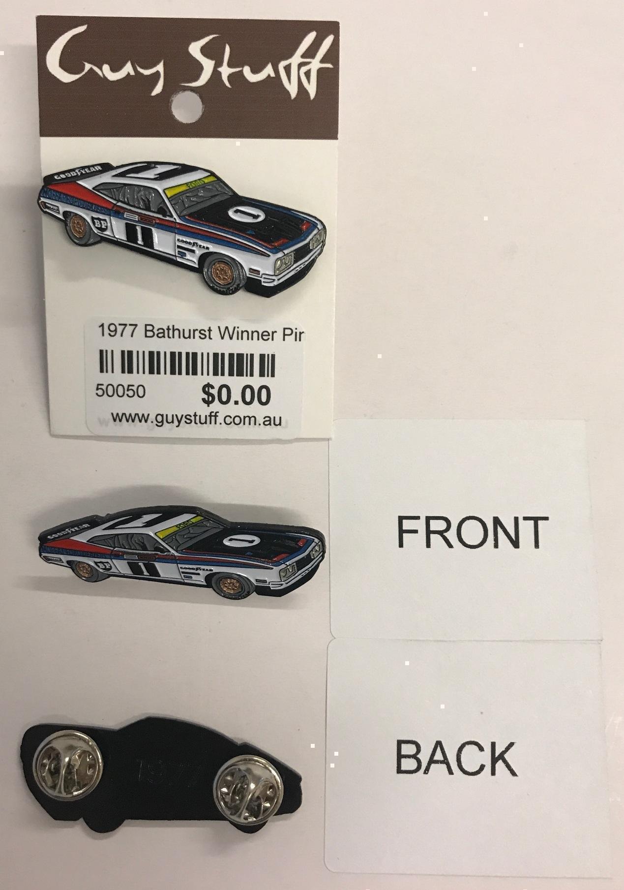 1977 Bathurst Winner Moffat / Ickx Ford XC Falcon Pin Badge - NOT FOR SALE