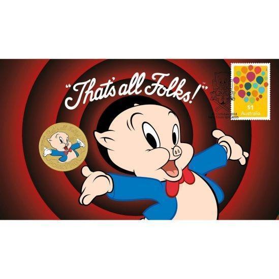 2018 $1 Looney Tunes Porky Pig Stamp & Coin Cover PNC