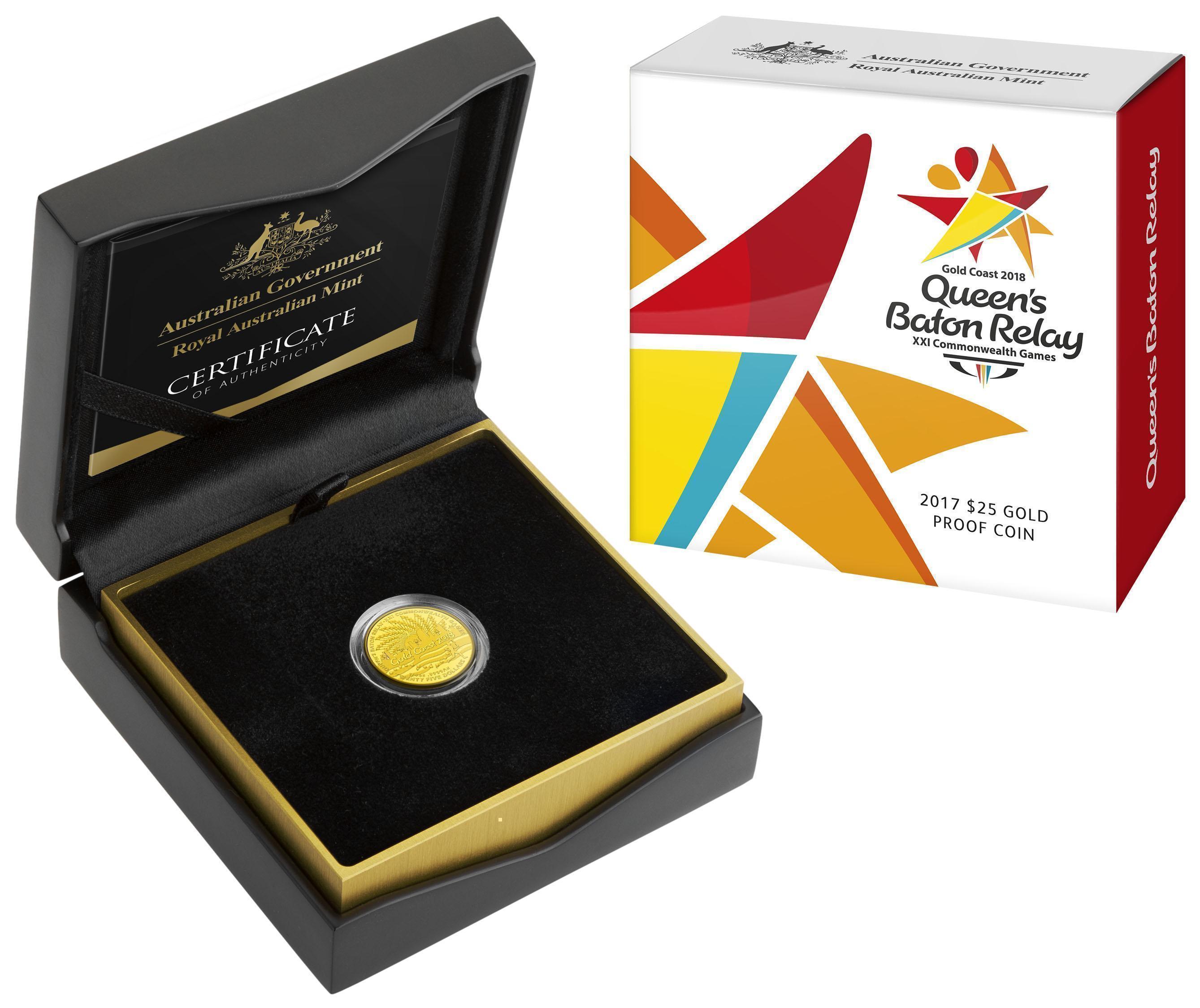 2017 Queen's Baton Relay XXI Commonwealth Games Gold Coast 2018 $25 Gold Proof Coin Royal Australian Mint RAM
