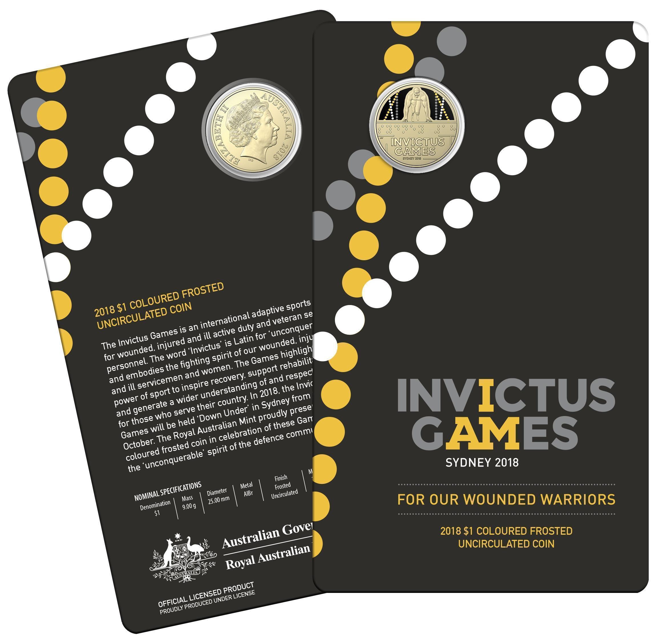 2018 $1 Invictus Games Sydney Coloured Frosted Uncirculated Coin Royal Australian Mint RAM
