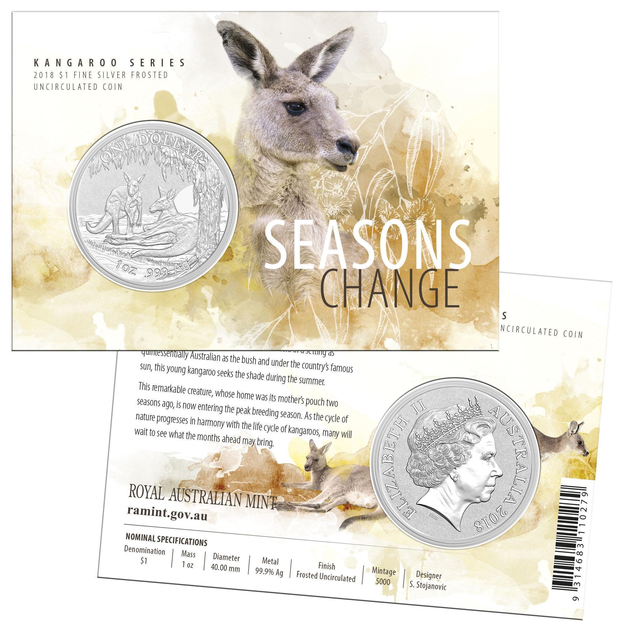 2018 $1 Silver Frosted Uncirculated Kangaroo Coin Series 