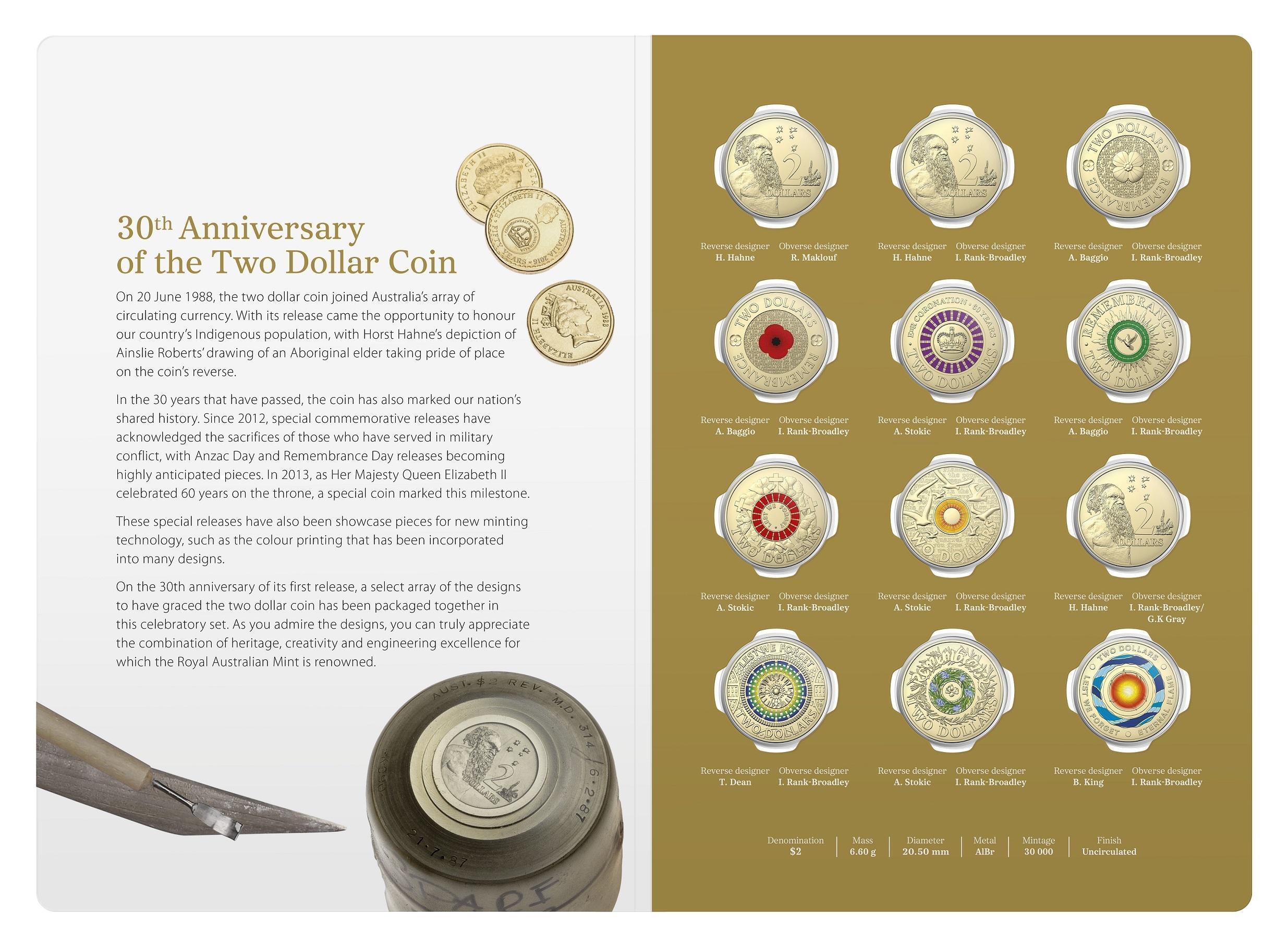2018 $2 Twelve Coin Uncirculated Set -  30th Anniversary Of The $2 Coin Royal Australian Mint