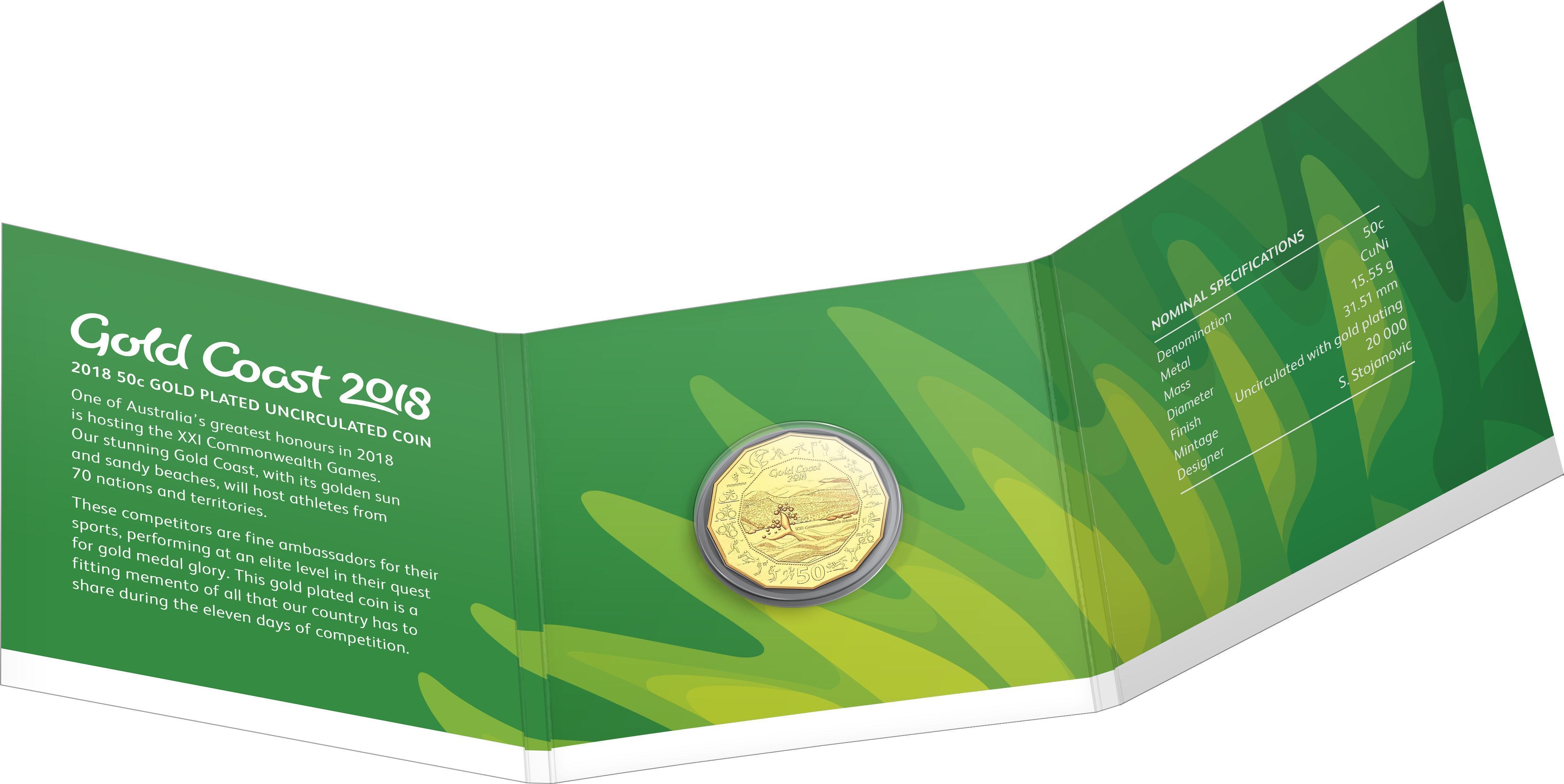 2018 Gold Coast Commonwealth Games Gold Plated 50c Coin