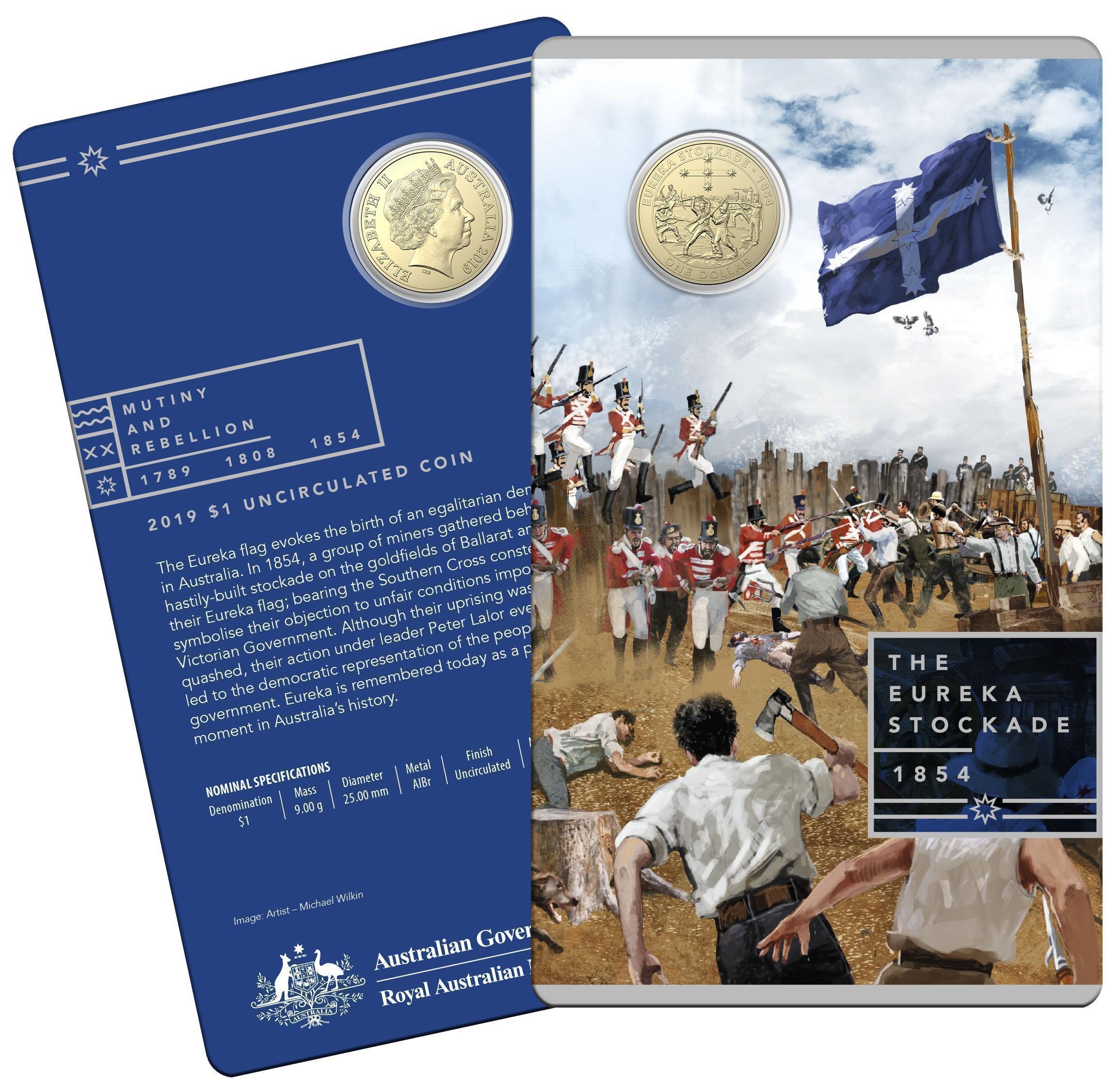 2019 $1 AlBr Mutiny And The Rebellion - The Eureka Stockade Uncirculated Coin On Card Royal Australian Mint RAM