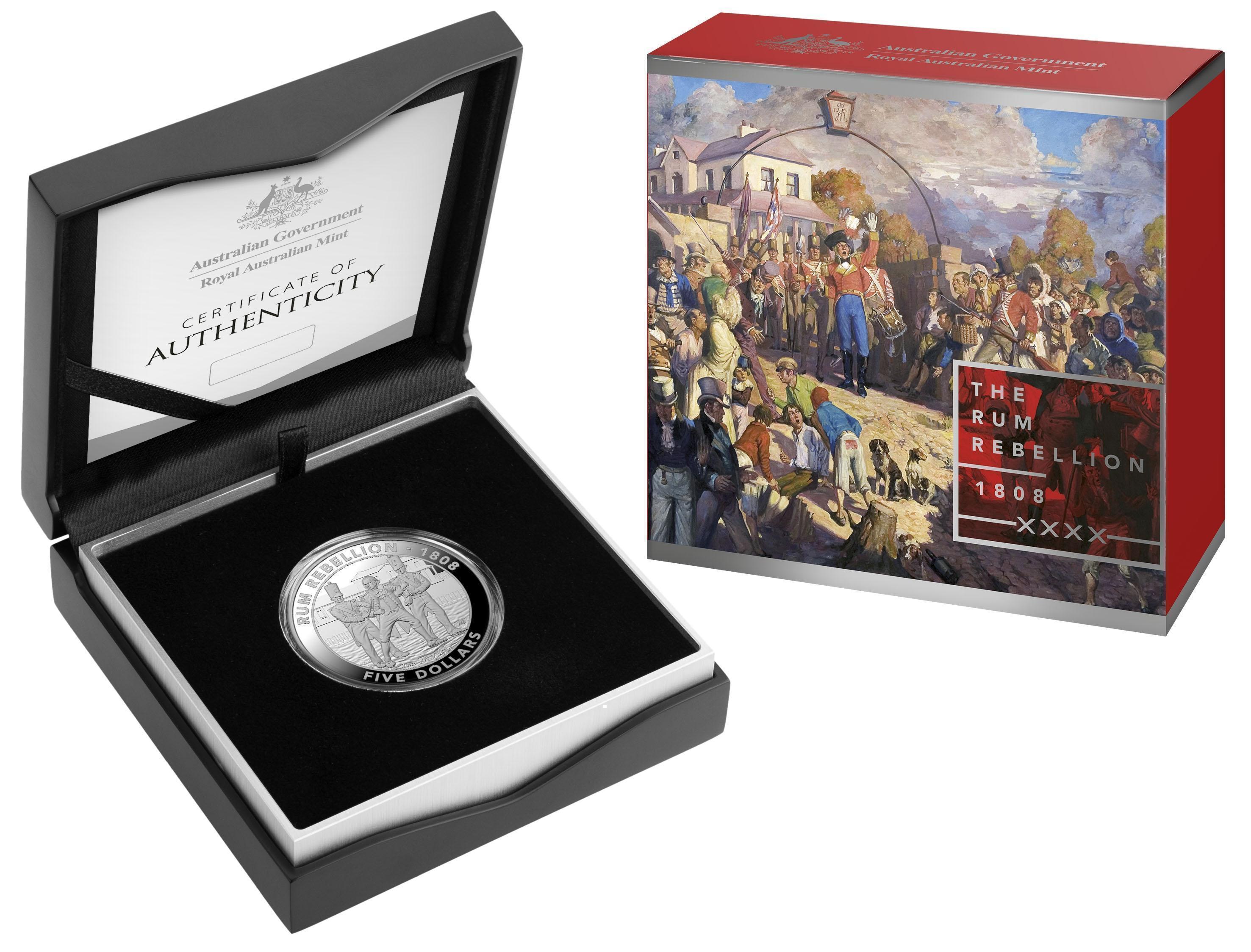 2019 $5 1oz Silver Proof Coin Mutiny And The Rebellion - The Rum Rebellion Royal Australian Mint RAM