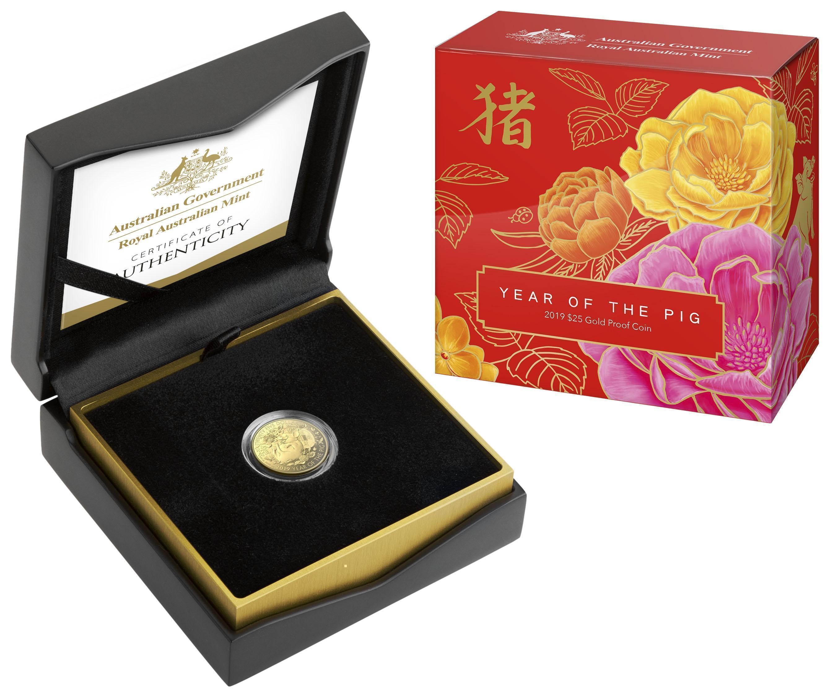 2019 Year Of The Pig Lunar Series  $25 1/4oz Gold Proof Coin