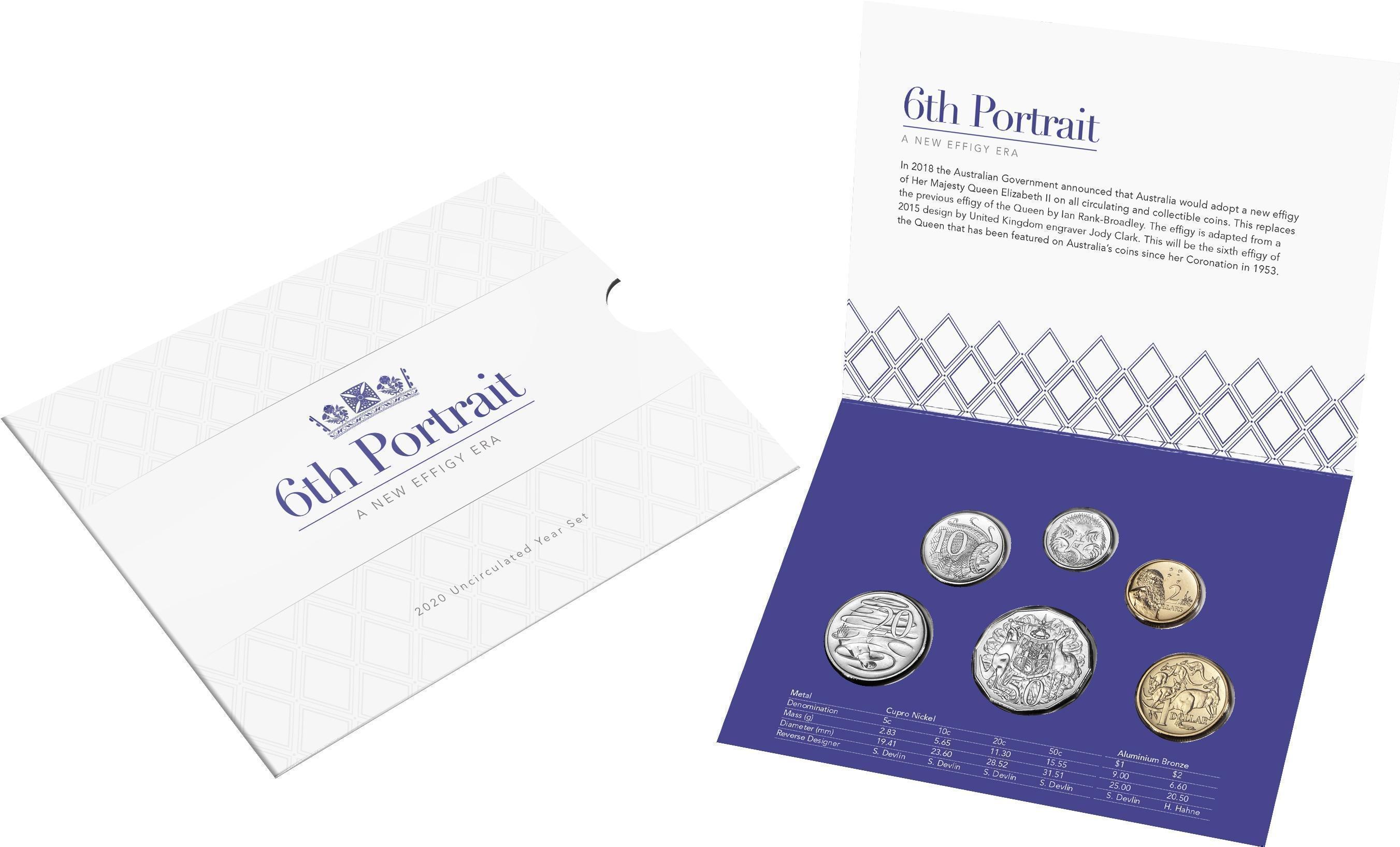  2020 Six Coin Base Metal Set Clark Effigy Uncirculated Set Royal Australian Mint RAM