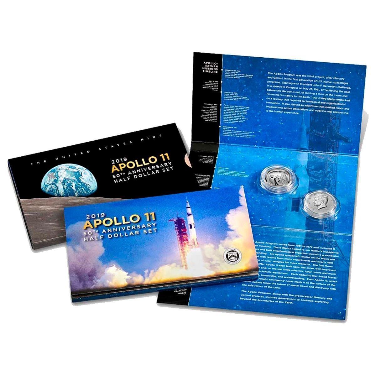 Apollo 11 Moon Landing 50th Anniversary United States 2019 Half Dollar Cu-Ni Proof Two Coin Set