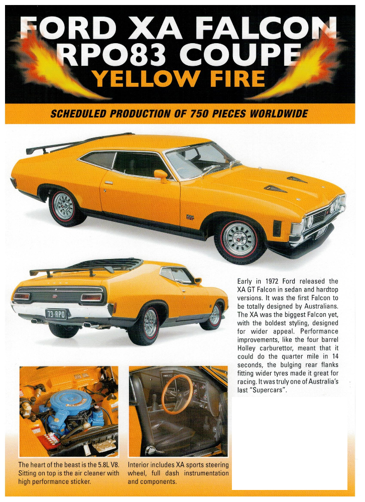  Ford XA Falcon GT RPO83 Coupe Yellow Fire 1:18 Scale Model Car