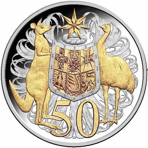 2016 50th Anniversary Of Decimal Currency Round 50c Fine Silver Selectively Gold Plated Coin Royal Australian Mint RAM