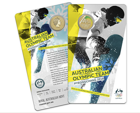 2018 $1 Pyeongchang 2018 Australian Olympic Team Coloured Frosted Uncirculated Coin Royal Australian Mint RAM