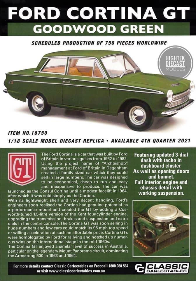 PRE ORDER - Ford Cortina GT Goodwood Green 1:18 Die Cast Scale Model Car (FULL PRICE - $289.00*)