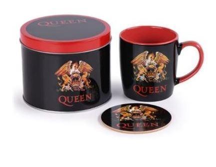 Queen Band Logo Ceramic 300mL Coffee Mug & Coaster In Illustrated Tin Gift Set