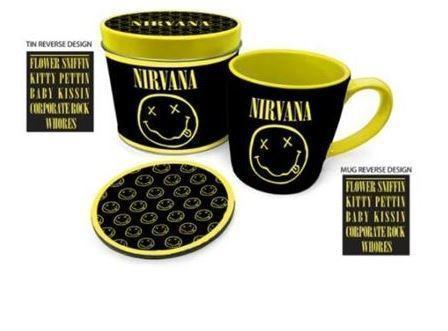 Nirvana Smiley Logo Ceramic 300mL Coffee Mug & Coaster In Illustrated Tin Gift Set