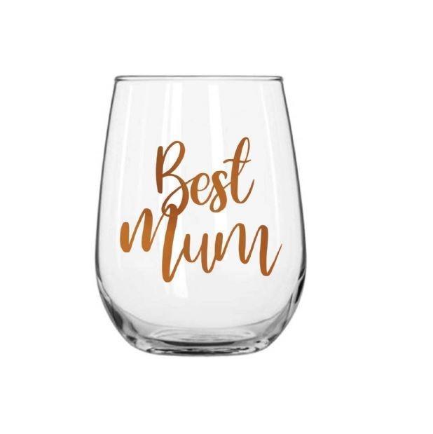 Best Mum 600ml Stemless Wine Glass With Rose Gold Phrase