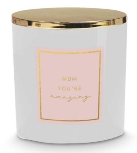 Mum You're Amazing Glass Candle With Gold Lid Vanilla Scented
