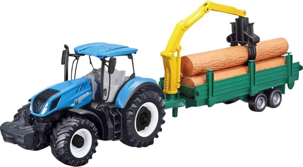 Bburago New Holland Agriculture T7.315 Tractor With Tree Forwarder Die Cast Model