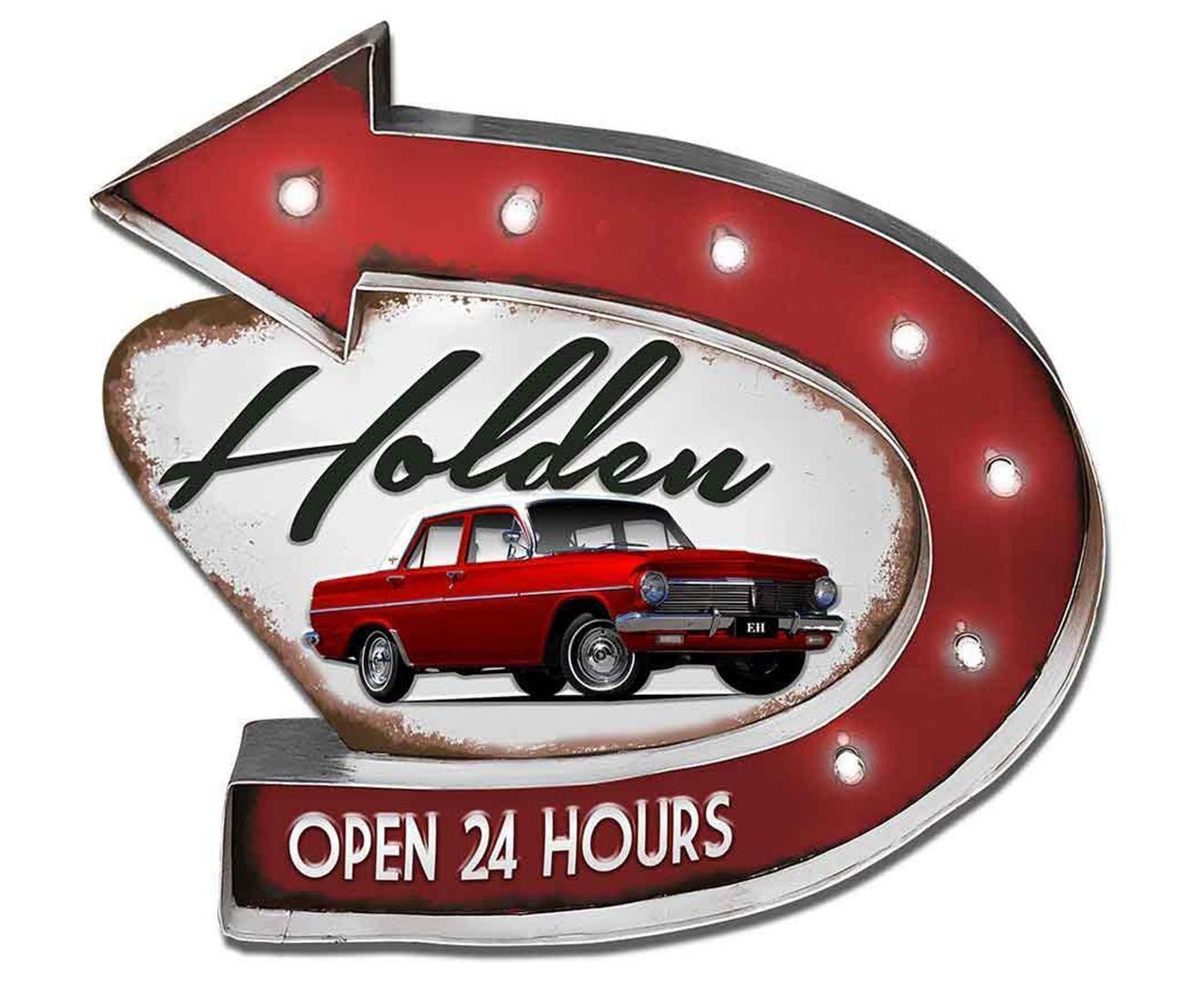 Holden Garage Heritage Collection Motoring Light Up Tin Sign Open 24 Hours