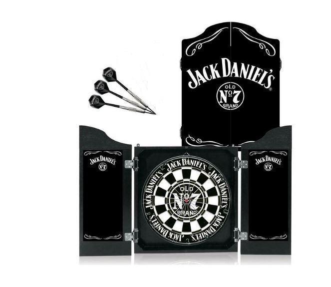 Jack Daniel's (Jack Daniels) JD Dartboard Dart Board in Timber Cabinet with 3 Darts Gift Set