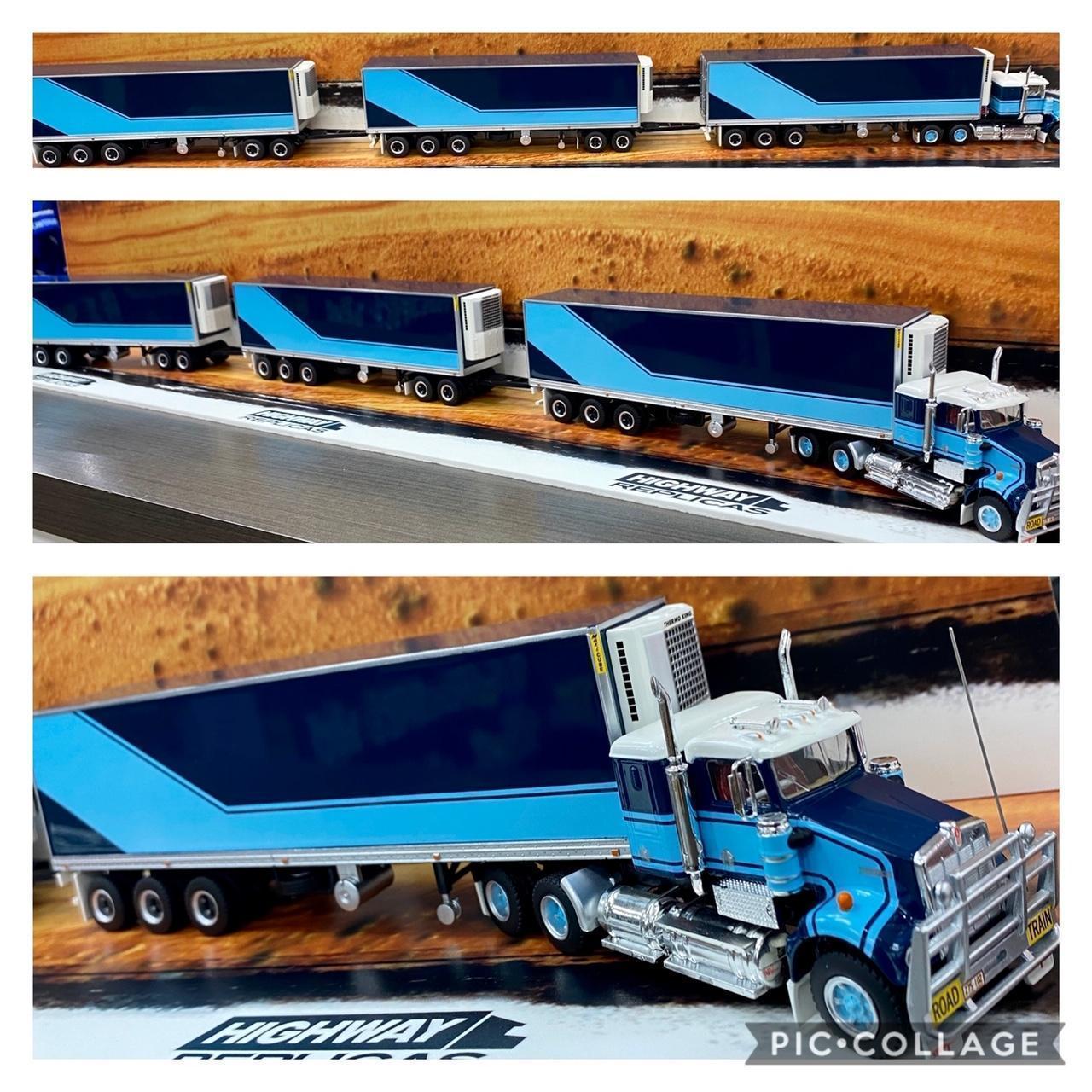 Highway Replicas Blue Kenworth Freight Road Train Prime Mover Die Cast Model Truck With Additional Trailer & Dolly 1:64