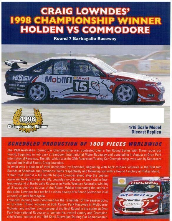 Craig Lowndes 1998 Championship Winner Holden VS Commodore